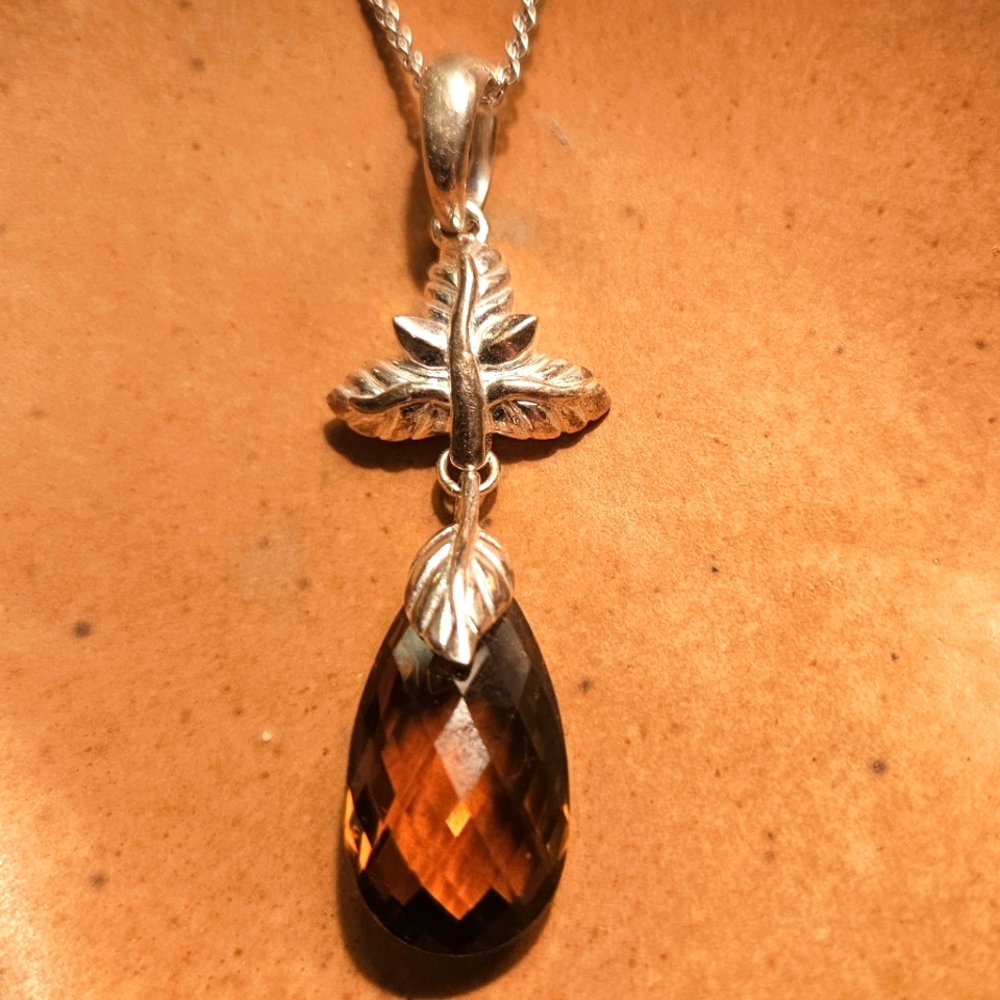 Smoky Topaz Cut Pendant Silver Necklace